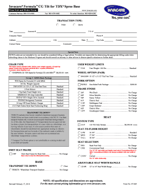 Invacare Formula CG Tilt Order Form
