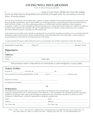 Kansas Living Will Declaration