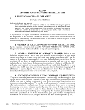 Idaho Durable Power of Attorney for Health Care