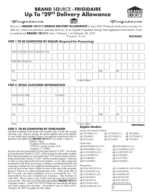 Frigidaire Delivery Rebate Form