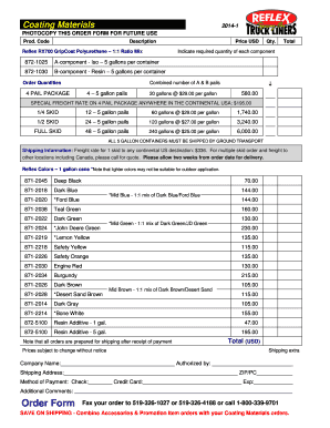Coating Materials Order Form