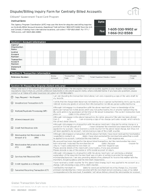 CitiBank Dispute/Billing Inquiry Form