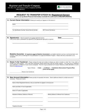 Request to Transfer Stock Form