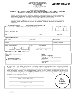New York GED Test Verification Form