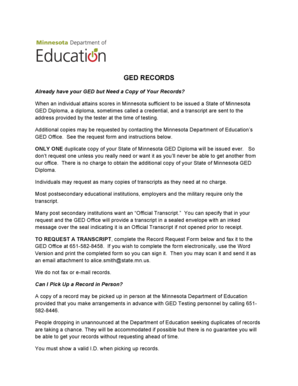 Minnesota GED Records Request Form