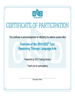 GED Webinar Attendance Certificate