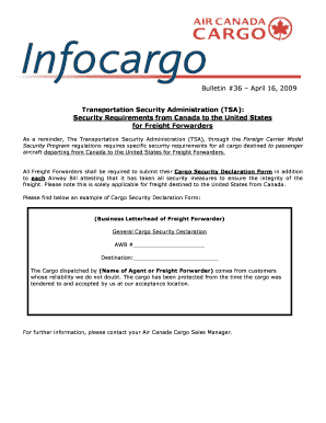 Cargo Security Declaration Form