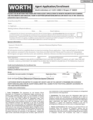 Worth Unlimited Agent Application Form