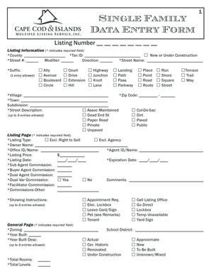 Single Family Data Entry Form