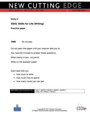 ESOL Skills for Life Writing Practice Paper