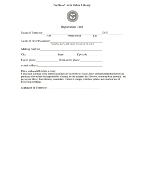 Pueblo of Isleta Public Library Registration Card