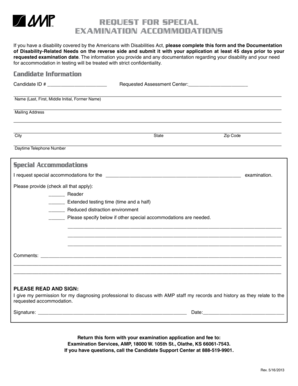 Request for Special Examination Accommodations