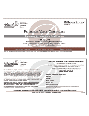 Henry Schein Value Certificate