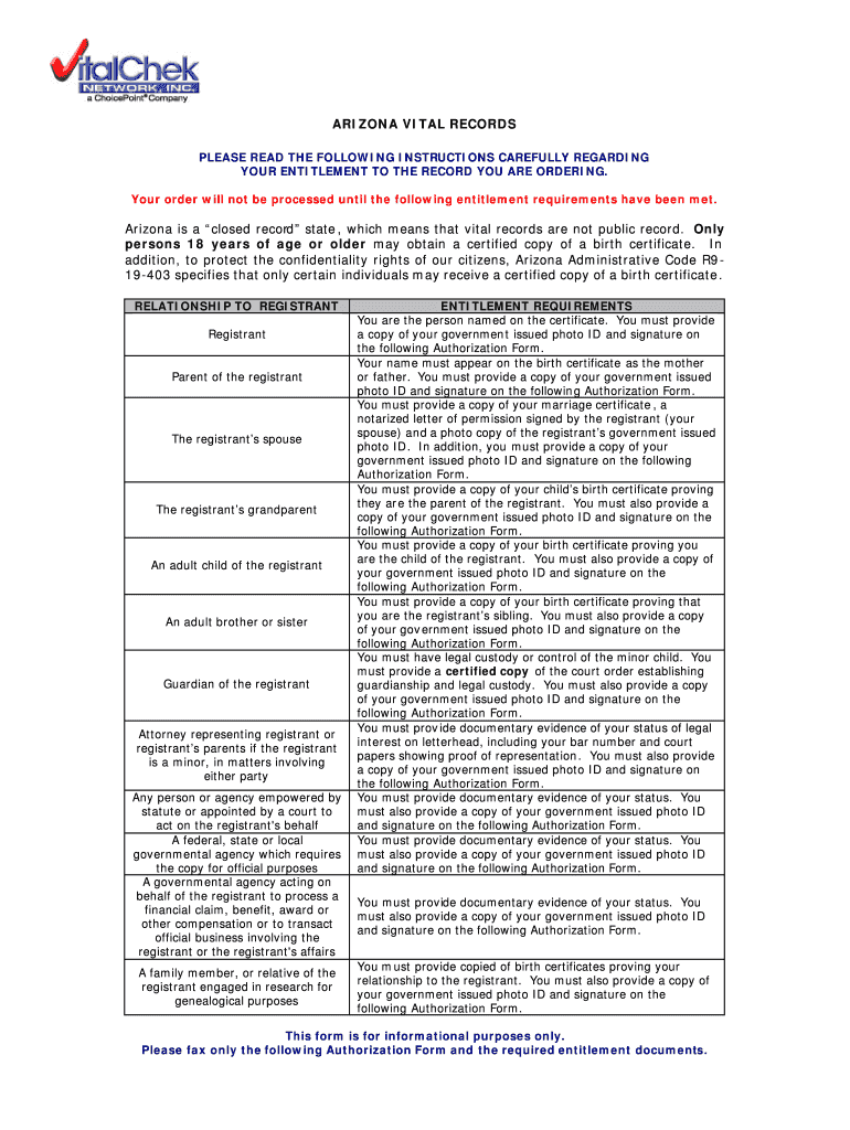 Fillable Online ARIZONA VITAL RECORDS Fax Email Print pdfFiller