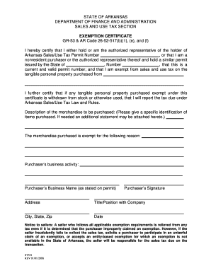 Arkansas Sales Tax Exemption Certificate