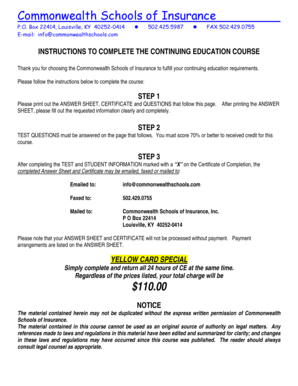 Kentucky Insurance Continuing Education Form