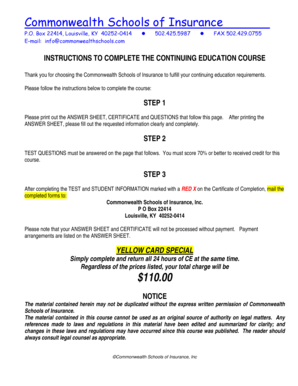 Kentucky Insurance Continuing Education Form