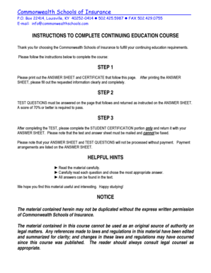 Kentucky Continuing Education Course Form CE-301