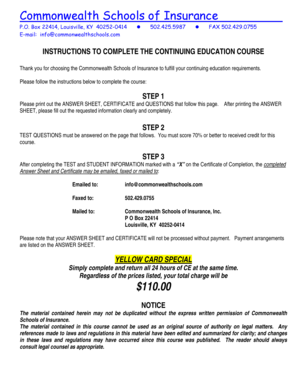 Kentucky Continuing Education Course Form