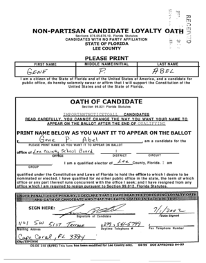 Florida Candidate Loyalty Oath and Financial Disclosure Form