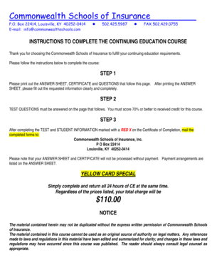 Kentucky Insurance Continuing Education Form