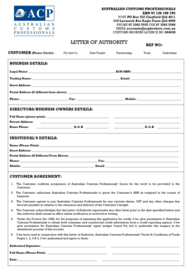 Australian Customs Professionals Letter of Authority