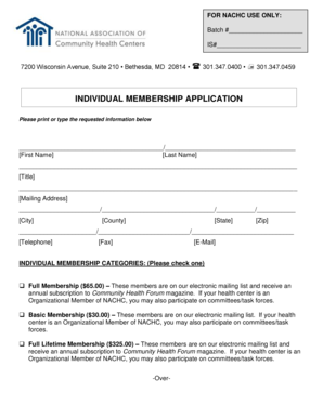 NACHC Individual Membership Application