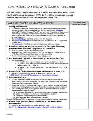 Supervisor’s CA-1 Traumatic Injury Kit Checklist