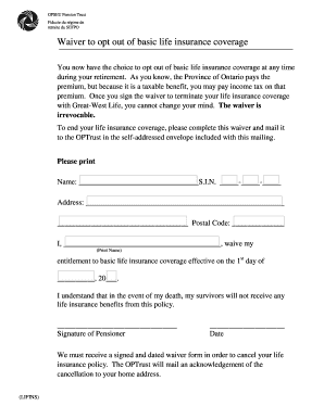 OPSEU Pension Trust Life Insurance Waiver