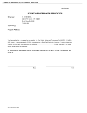 Mortgage Loan Intent to Proceed Form