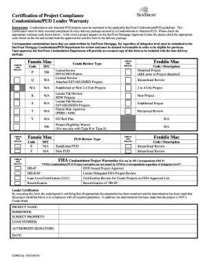 Condominium/PUD Lender Warranty Certification