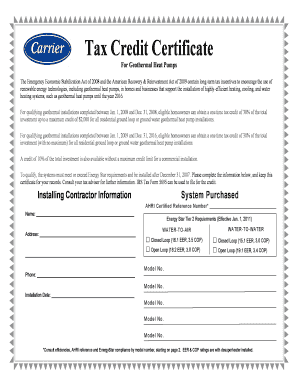 Tax Credit Certificate For Geothermal Heat Pumps