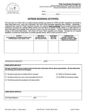 FINRA Outside Business Activities Form