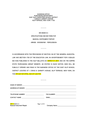 instrument repair bid template form