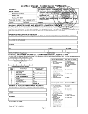 Orange County Vendor Master Profile Form