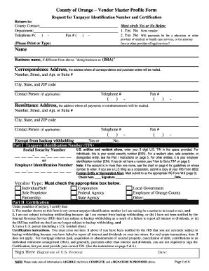County of Orange Vendor Master Profile Form