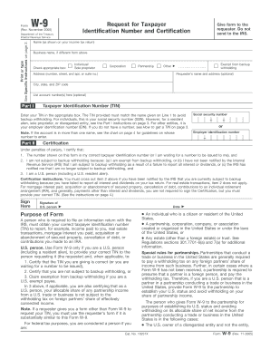 Form W-9 Request for Taxpayer Identification Number and Certification