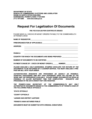 Pennsylvania Document Legalization Request