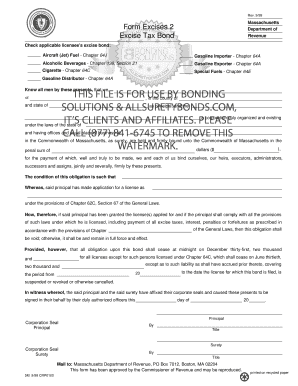 Massachusetts Excise Tax Bond Revenue Form