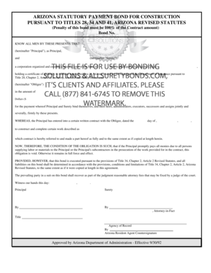Arizona Statutory Payment Bond for Construction
