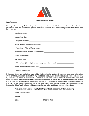 Credit Card Authorization Form