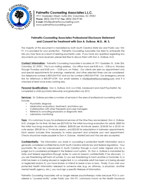 Palmetto Counseling Professional Disclosure and Consent