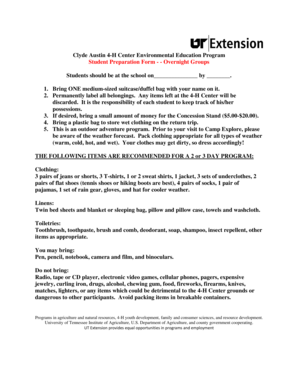 4-H Center Environmental Education Program Student Preparation Form