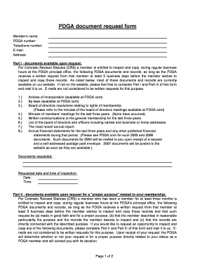 PDGA Document Request Form
