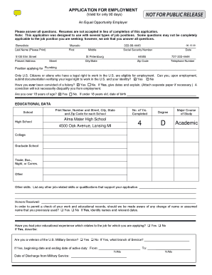 US Employment Application Form
