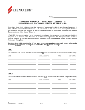 Oklahoma LLC Workers' Compensation Coverage Form