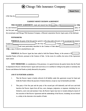 Earnest Money Escrow Agreement