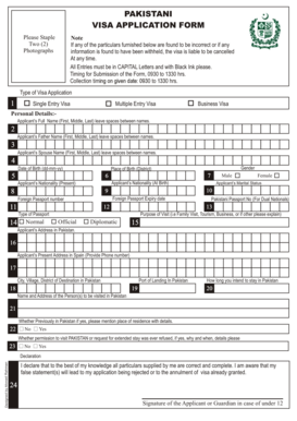 Pakistani Visa Application Form