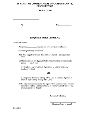 Pennsylvania Request for Subpoena