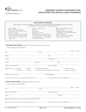 Engineers Canada Critical Illness Insurance Application